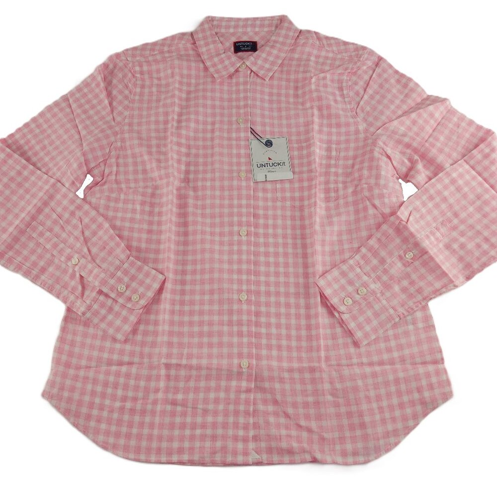 UNTUCKit Calina Button Front Shirt Women's Size 6 Pink White Gingham Cotton